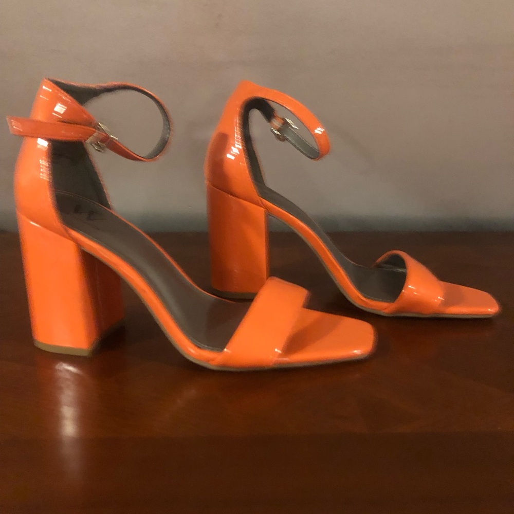 Worthington Orange Patent Block Heel Ankle-Strap Sandals